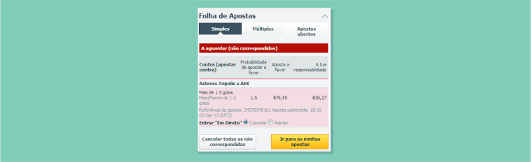 Aposta contra não correspondida