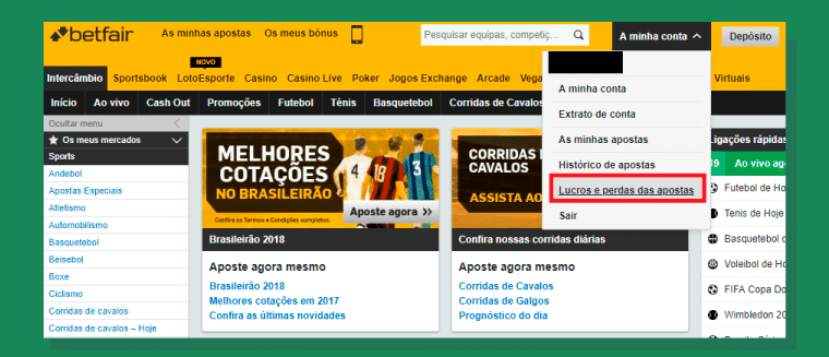 Como ver o histórico de apostas no site da Betfair?