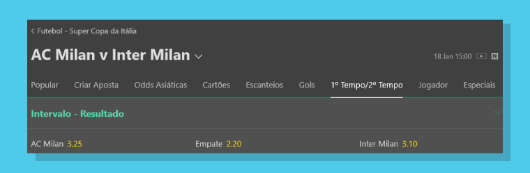 Como Funciona o Intervalo/Final do Jogo na bet365? 