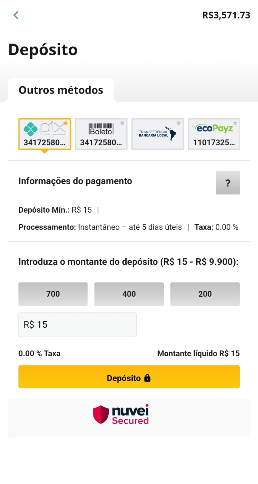 depósito mínimo betfair