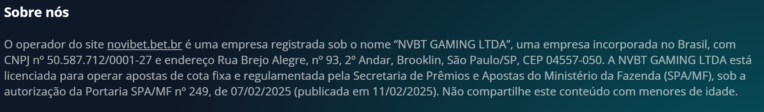 Regulamentação da Novibet